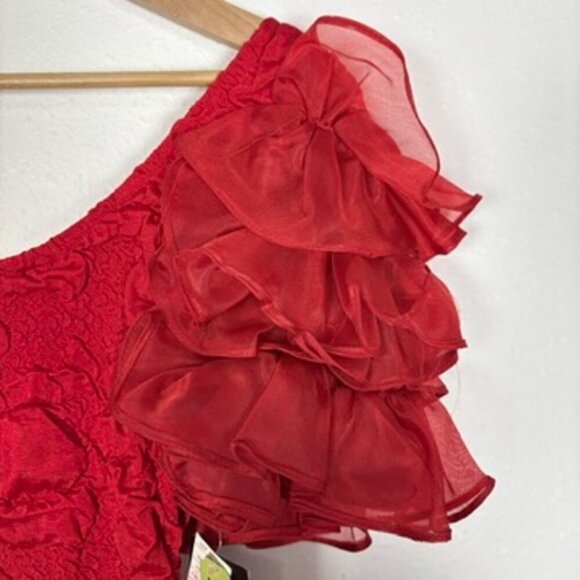 Vintage NWT Deadstock Red 80's Ruffle Sleeve Bodycon Mini Dress Size: 13 - Picture 7 of 10